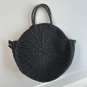 Abercrombie & Fitch Large Straw Women's Tote Bag Black Round Crossbody Purse